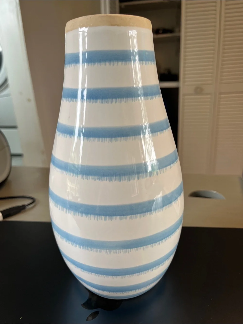 Threshold Tall Striped Vase Blue and White 9”
